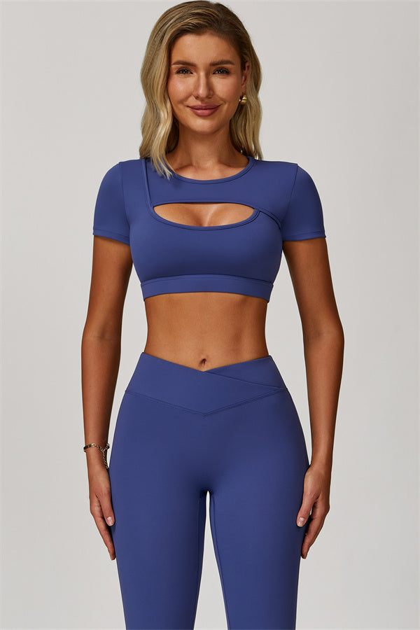 The Lavish Cut-out Crop Top Flared Leggings 2-Piece Set