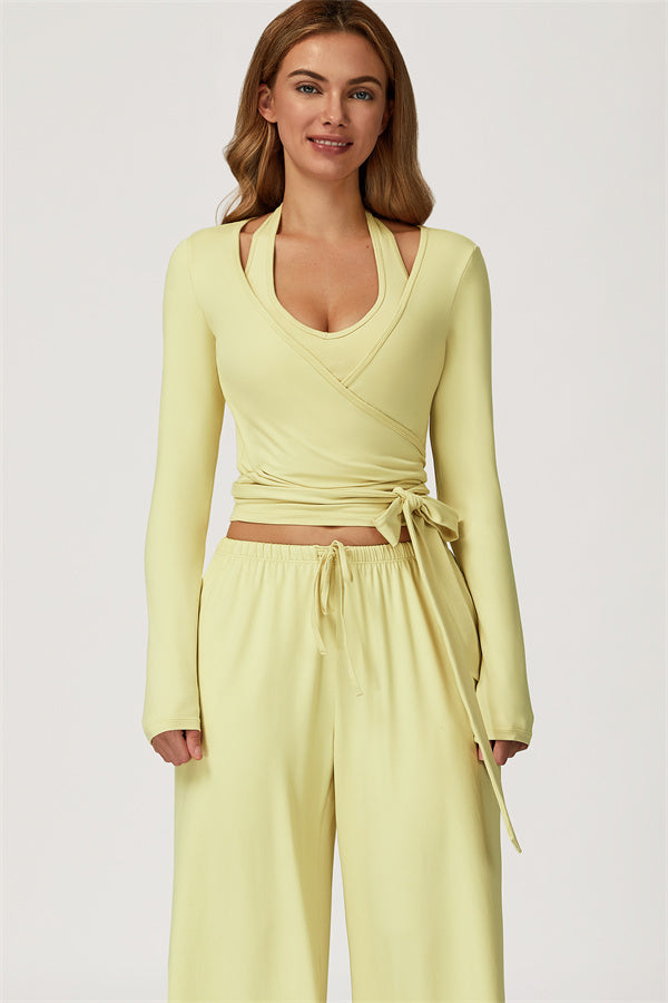 The Sprint Long Sleeve Crop Top Halter Tank Top Sweatpants 3-Piece Set