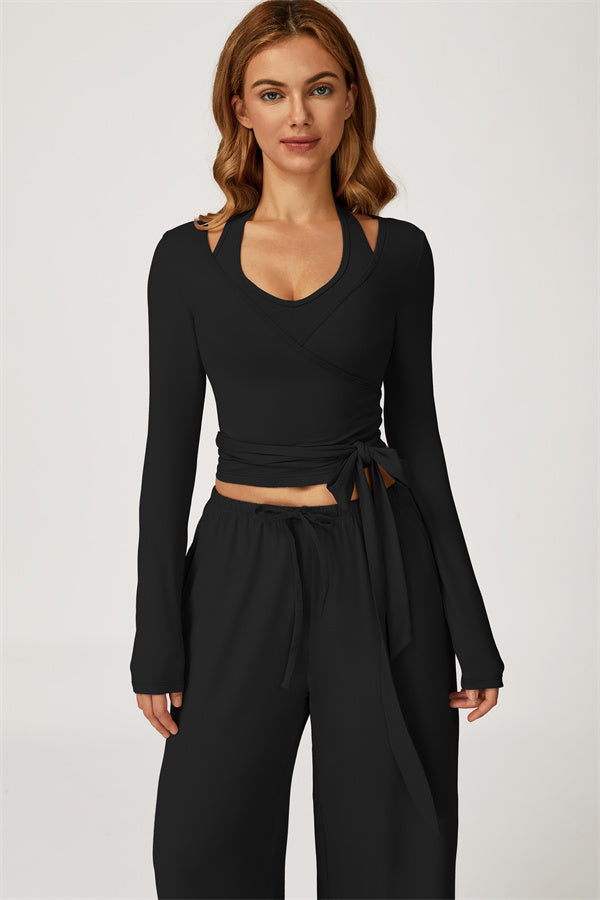 The Sprint Long Sleeve Crop Top Halter Tank Top Sweatpants 3-Piece Set