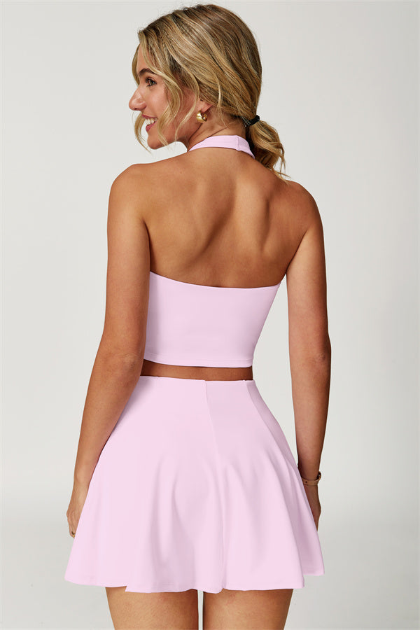 The Boost Halter Crop Top Tennis Skirt 2-Piece Set