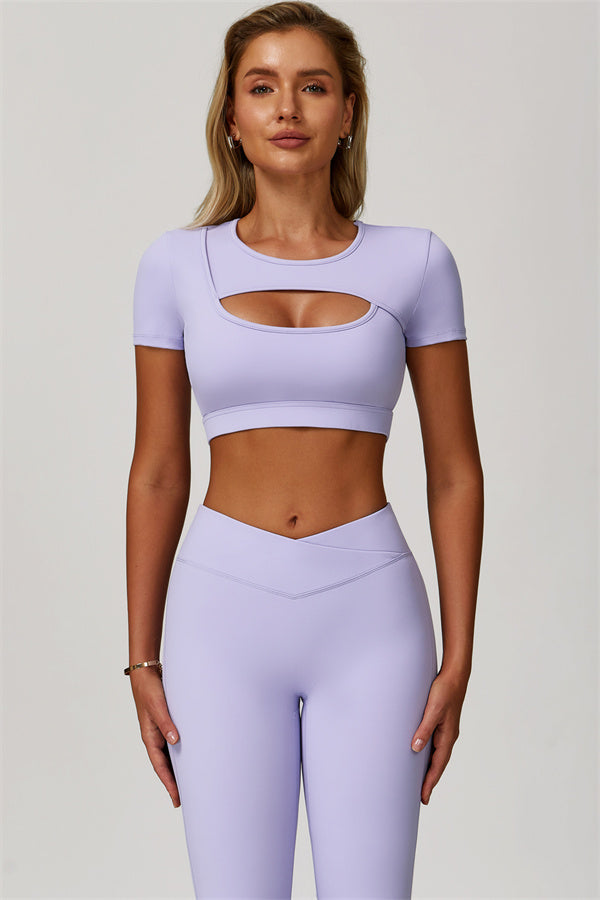 The Lavish Cut-out Crop Top Flared Leggings 2-Piece Set