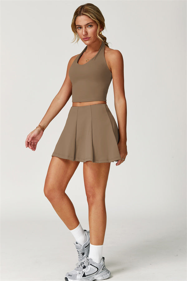 The Boost Halter Crop Top Tennis Skirt 2-Piece Set