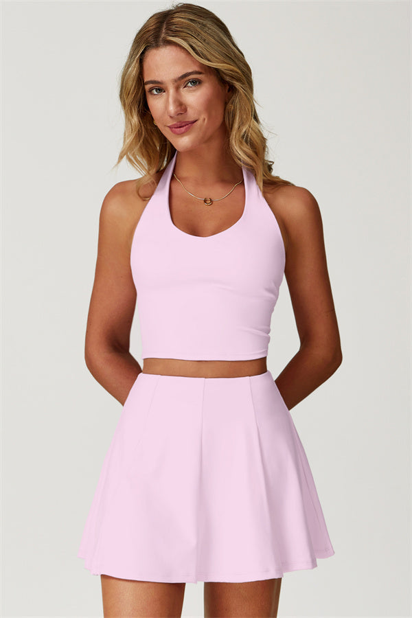 The Boost Halter Crop Top Tennis Skirt 2-Piece Set