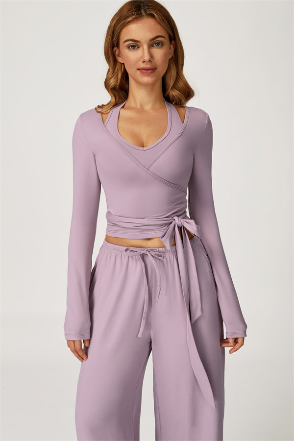 The Sprint Long Sleeve Crop Top Halter Tank Top Sweatpants 3-Piece Set