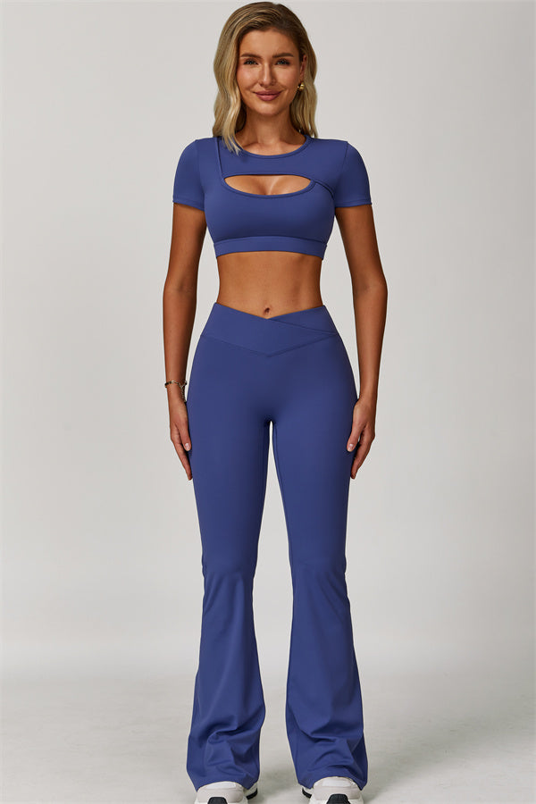 The Lavish Cut-out Crop Top Flared Leggings 2-Piece Set