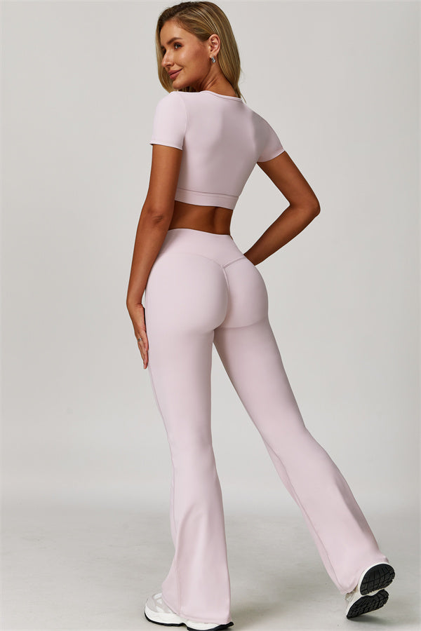 The Lavish Cut-out Crop Top Flared Leggings 2-Piece Set