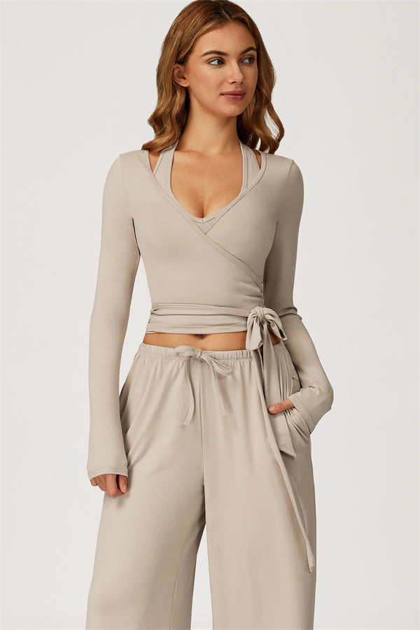The Sprint Long Sleeve Crop Top Halter Tank Top Sweatpants 3-Piece Set