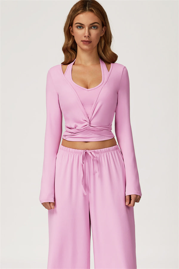 The Sprint Long Sleeve Crop Top Halter Tank Top Sweatpants 3-Piece Set