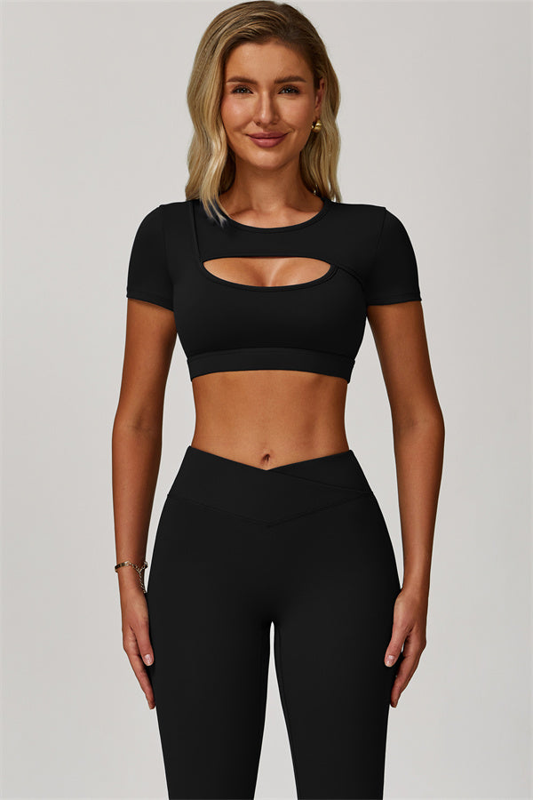The Lavish Cut-out Crop Top Flared Leggings 2-Piece Set