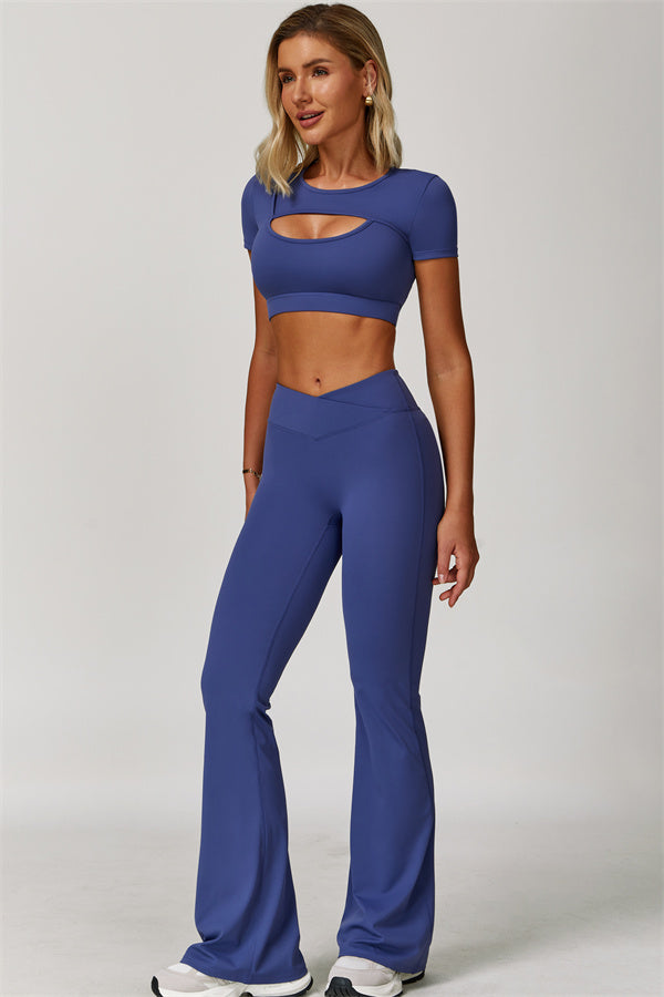The Lavish Cut-out Crop Top Flared Leggings 2-Piece Set