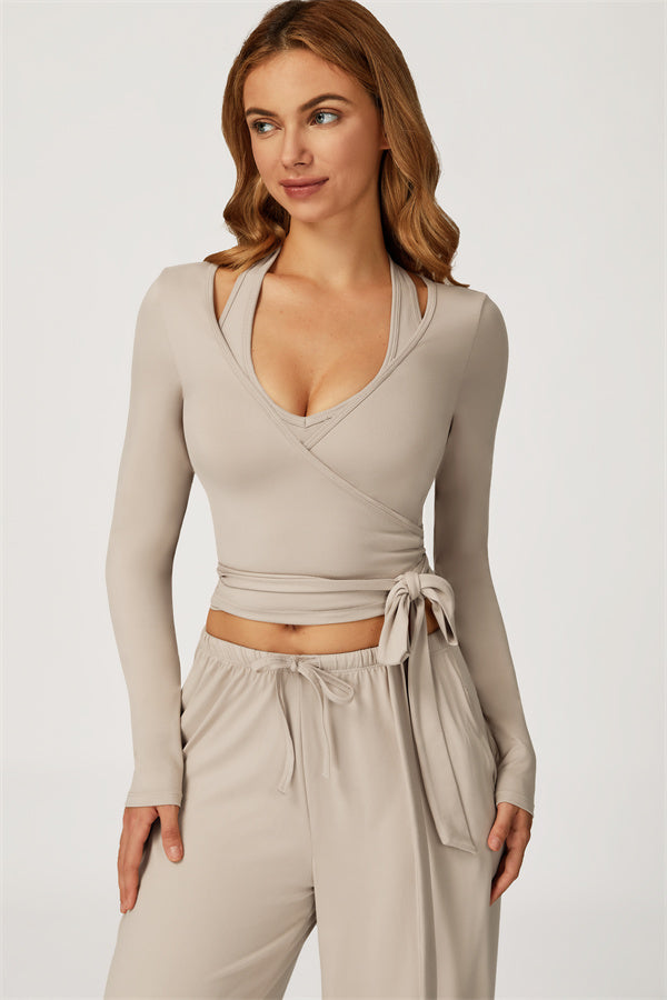 The Sprint Long Sleeve Crop Top Halter Tank Top Sweatpants 3-Piece Set