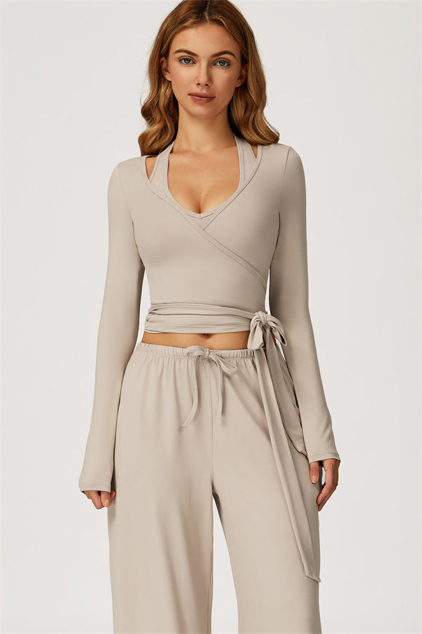 The Sprint Long Sleeve Crop Top Halter Tank Top Sweatpants 3-Piece Set