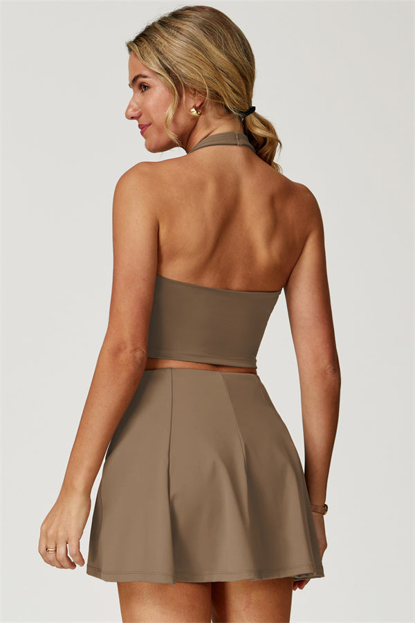 The Boost Halter Crop Top Tennis Skirt 2-Piece Set