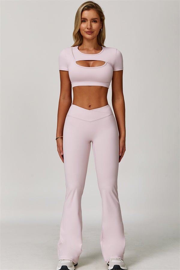 The Lavish Cut-out Crop Top Flared Leggings 2-Piece Set