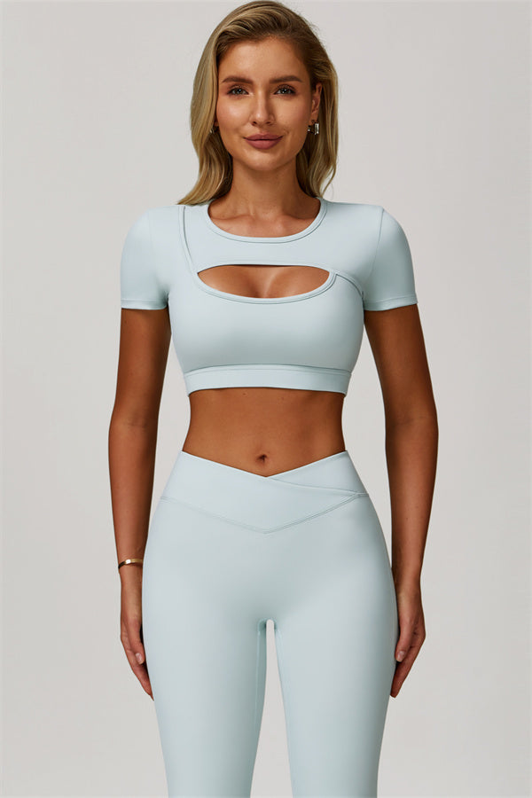 The Lavish Cut-out Crop Top Flared Leggings 2-Piece Set